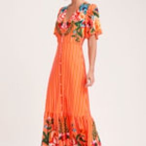 Orange Multi Striped Button-Up Maxi Dress